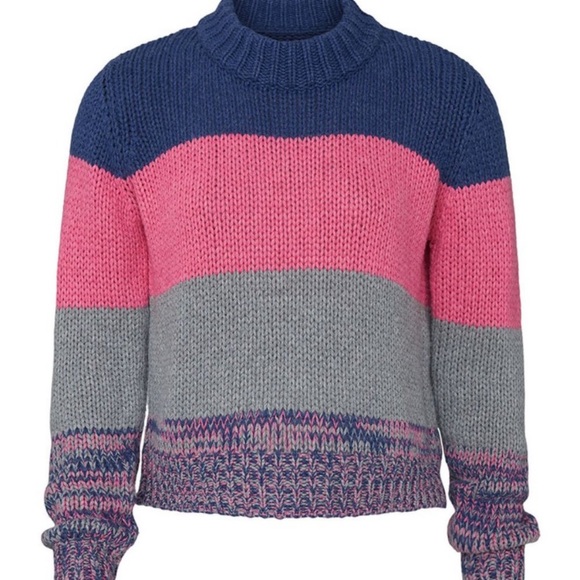 Revolve One Grey Day Striped Knit Pullover Wool Colorblock Thick Sweater sz S - Picture 2 of 7